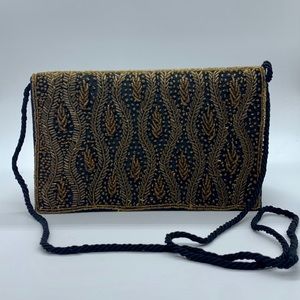 Beaded evening bag clutch purse hide strap option